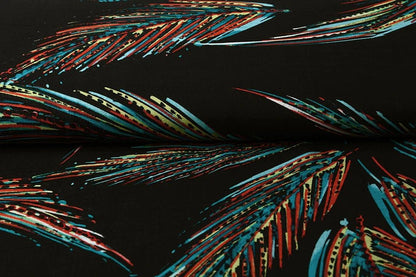 Tissu 100 % viscose - motif coloré de plumes 95 g/m²