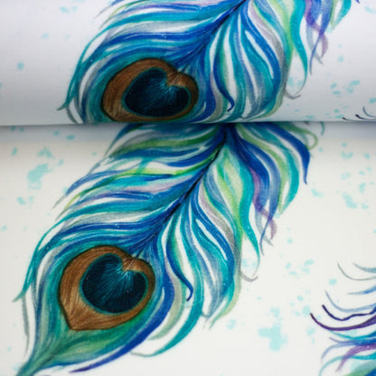 Image en tissu 100 % viscose à plumes de paon 125 g/m² – disponible en ligne chez Tissus Charlotte