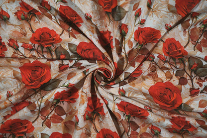 Tissu 100 % viscose - roses rouges 100 g/m²