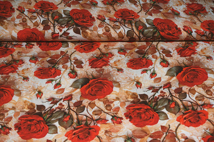 Tissu 100% viscose - roses rouges 100 g/m²