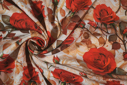 Tissu 100 % viscose - roses rouges 100 g/m²