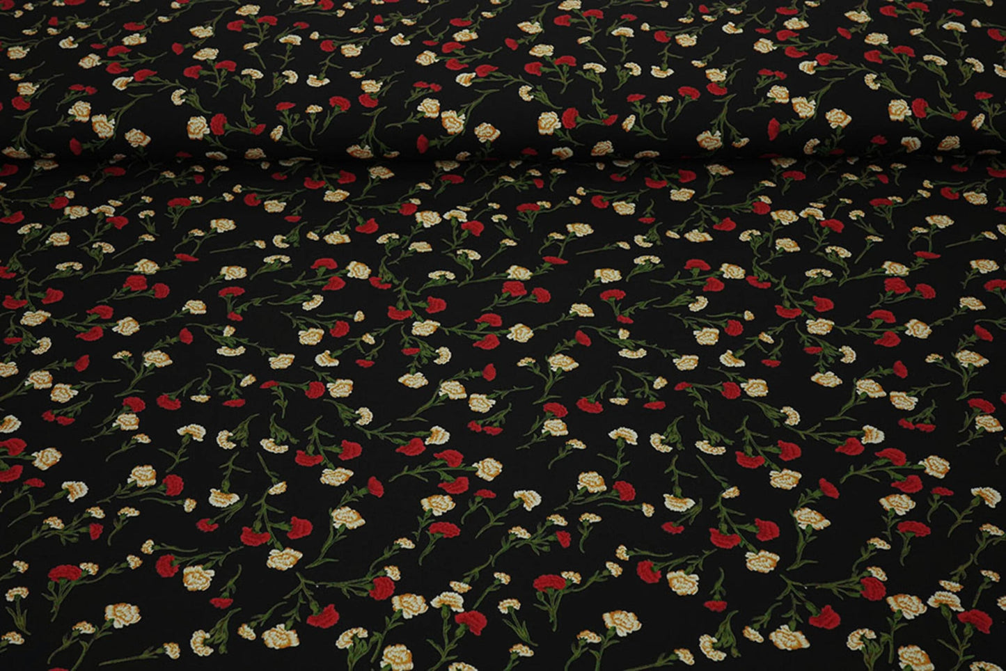 Image with 100% viscose fabric - delicate red little flowers 115 g/m² – available at Šarlotes audumi