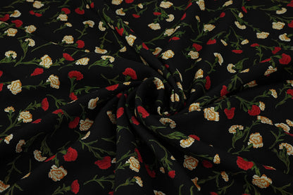 Image with 100% viscose fabric - small red flowers 115 g/m² – available at Šarlotes audumi