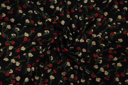 Image with 100% viscose fabric - delicate red flowers 115 g/m² – available at Šarlotes audumi