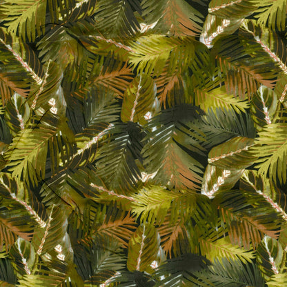 Image avec tissu 100 % viscose - feuilles tropicales vertes 125 g/m² – disponible chez Šarlotes audumi