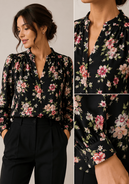 Bild mit 100 % Viskose-Stoff – Blumen auf Schwarz, 100 g/m² – erhältlich bei Šarlotes audumi