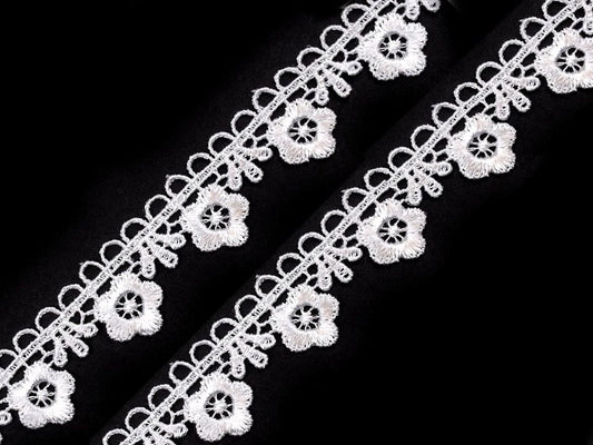 Gipūra mežģīne / ielaide ar margrietiņas rakstu 21 mm-balta