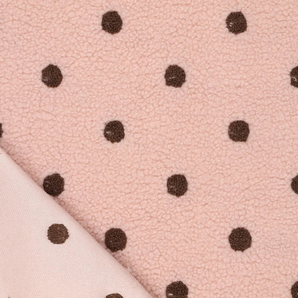 Teddy-Fleece mit braunen Punkten auf Rosa