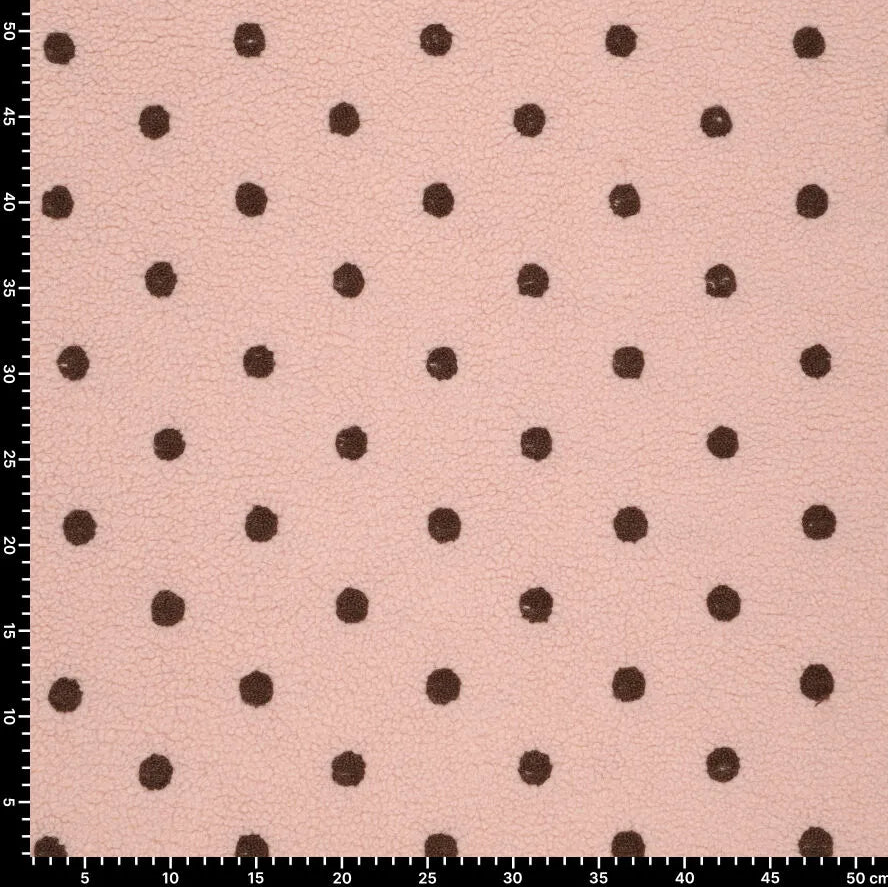 Teddy-Fleece mit braunen Punkten auf Rosa
