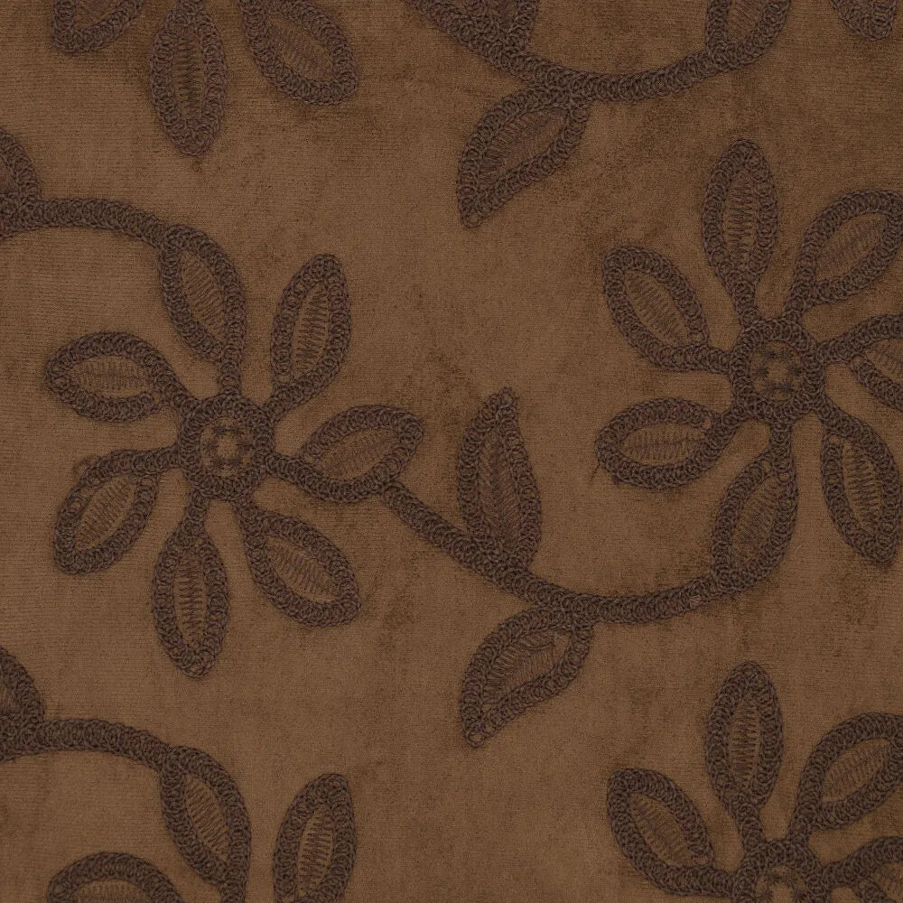 Wildlederstoff mit gesticktem Blumenmuster - braun 310 g/m²