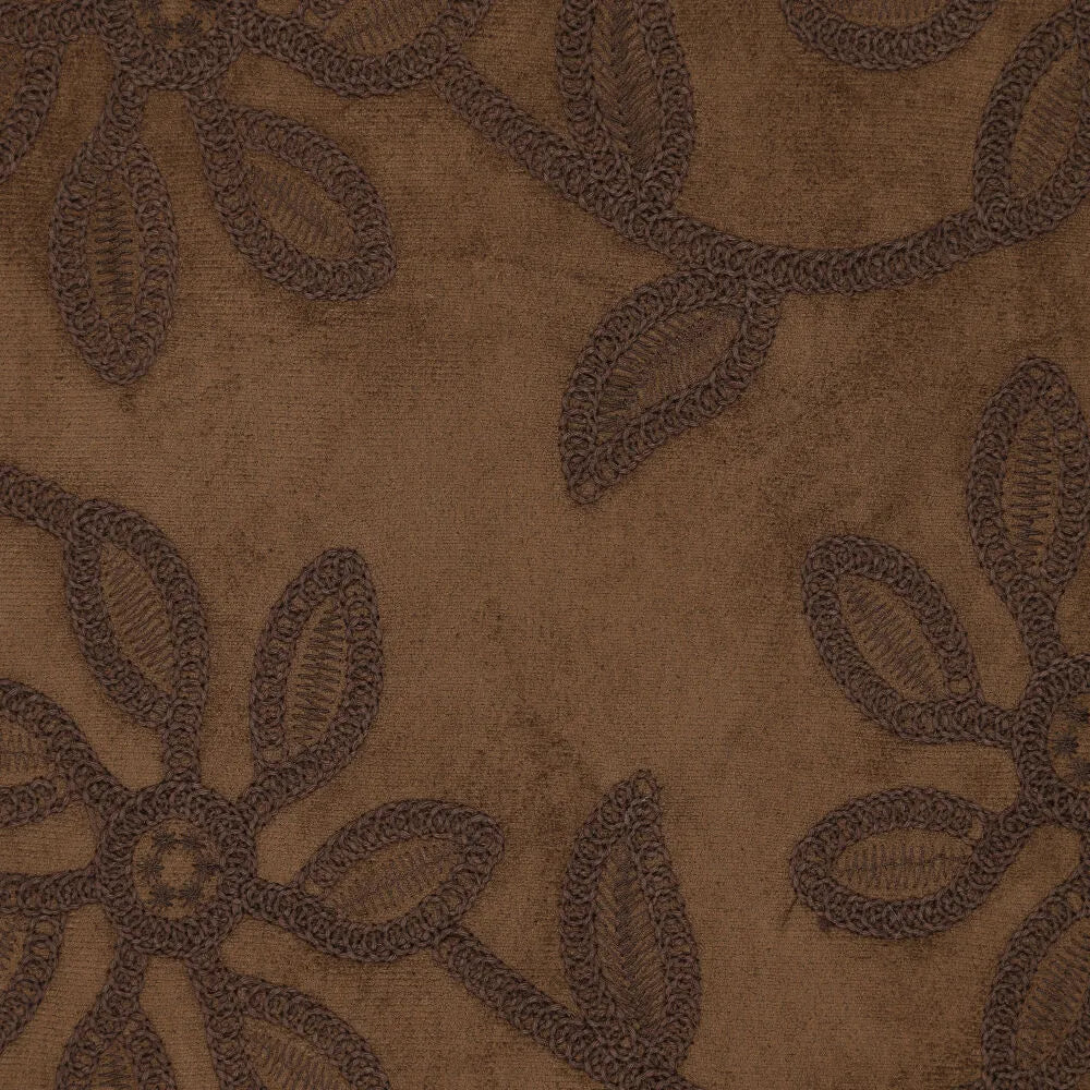 Wildlederstoff mit gesticktem Blumenmuster - braun 310 g/m²