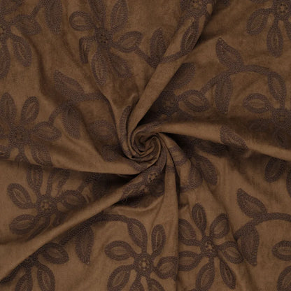 Wildlederstoff mit gesticktem Blumenmuster - braun 310 g/m²