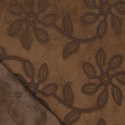 Wildlederstoff mit gesticktem Blumenmuster - braun 310 g/m²