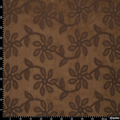 Wildlederstoff mit gesticktem Blumenmuster - braun 310 g/m²