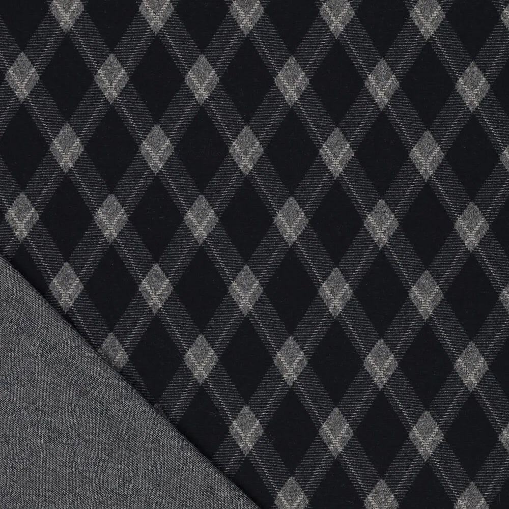 Karierter Jacquard-Strickstoff mit Rautenmuster – dunkelblau