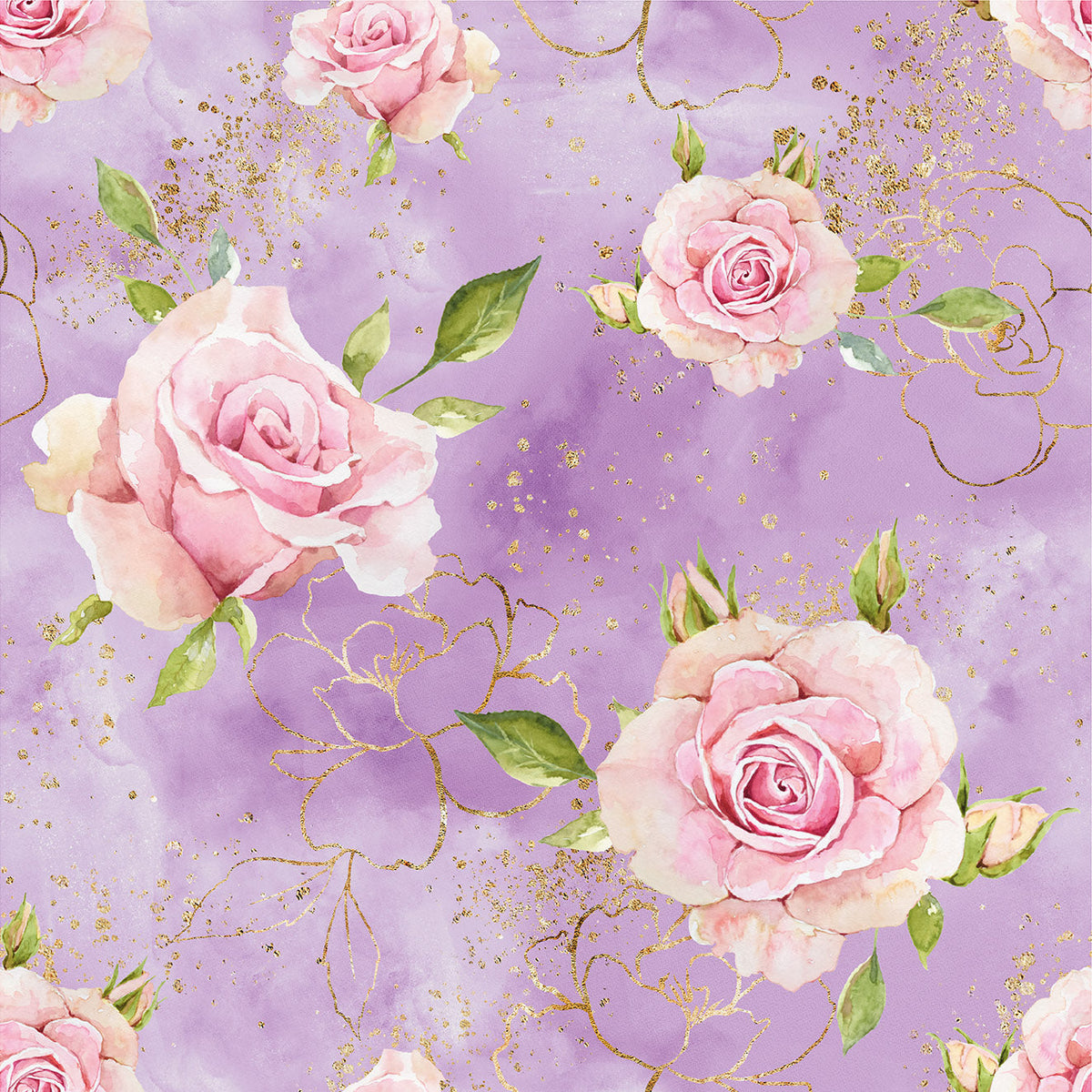 Jersey bouclé en coton - roses sur lilas