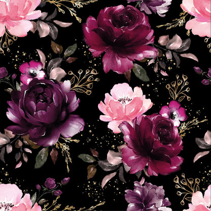 Cotton insulated jersey - peonies on black