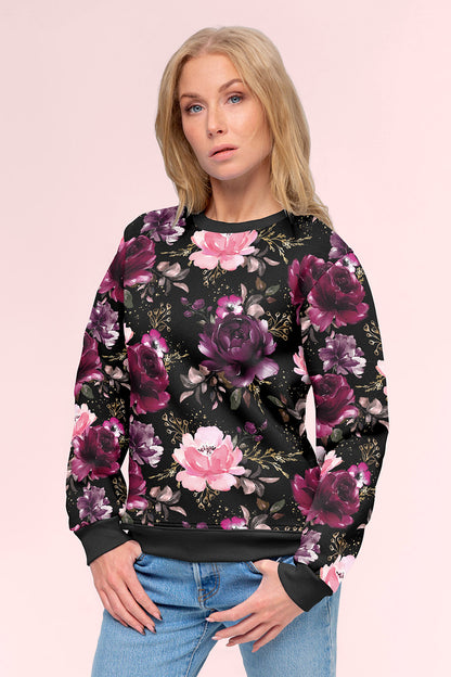 Cotton insulated jersey - peonies on black