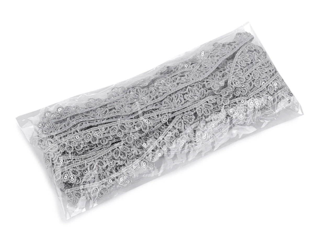 Dekoratives Guipure-Spitzenband mit Pailletten – 13 mm