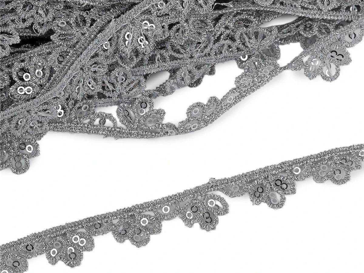 Dekoratives Guipure-Spitzenband mit Pailletten – 13 mm