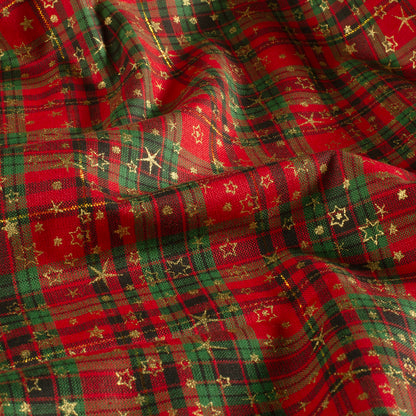 Premium 100% Baumwollstoff – rot kariert mit Sternchen