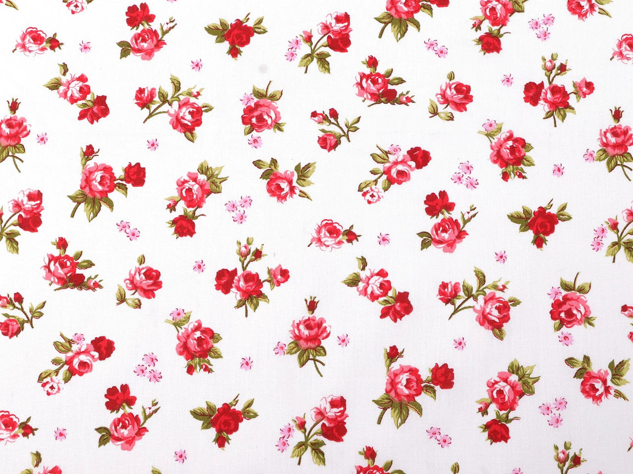 Tissu 100 % coton à petites roses rouges 125 g/m²