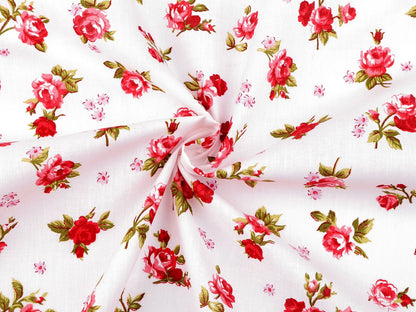 Tissu 100 % coton à petites roses rouges 125 g/m²