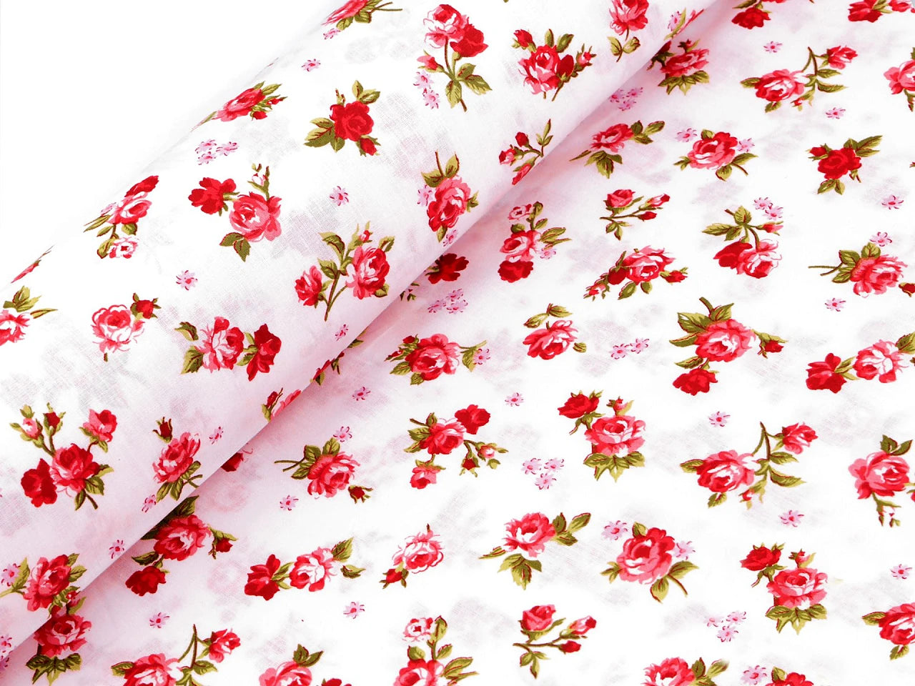 100% Kokvilnas audums-sarkanas rozītes 110 g/m²