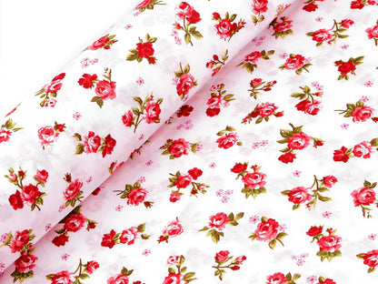 Tissu 100 % coton à petites roses rouges 125 g/m²