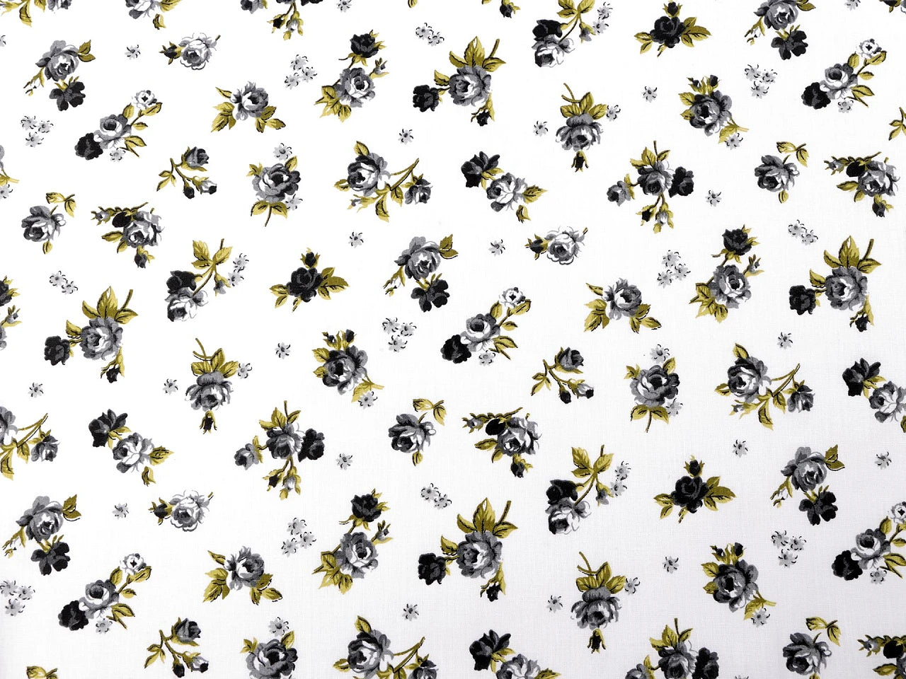 Tissu 100 % coton à petites roses noires 125 g/m²