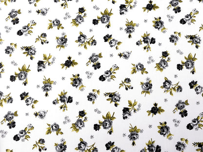 Tissu 100 % coton à petites roses noires 125 g/m²