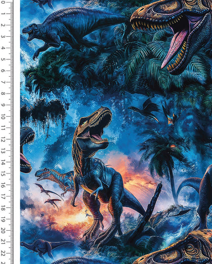 Baumwolljersey, Dinosaurier auf Dunkelblau