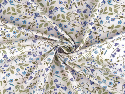 Premium dünner 100% Baumwollstoff - blaue Blumen