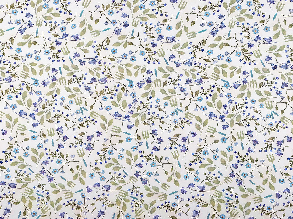 Premium dünner 100% Baumwollstoff - blaue Blumen