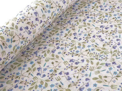 Premium dünner 100% Baumwollstoff - blaue Blumen