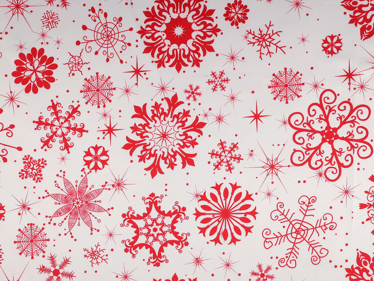 Ziemassvētku satīna audums ar sniegpārsliņām