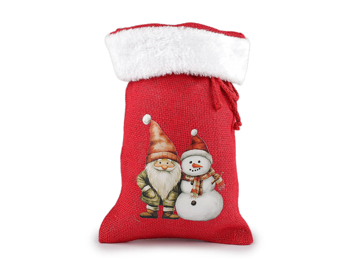 Weihnachts-Geschenkbeutel aus Jute mit flauschigem Besatz – 20 × 30 cm