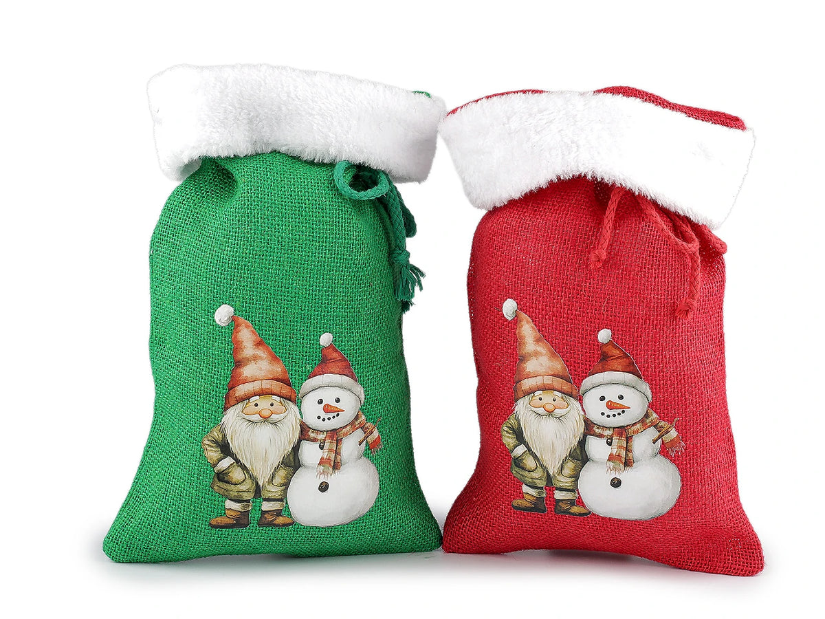 Weihnachts-Geschenkbeutel aus Jute mit flauschigem Besatz – 20 × 30 cm
