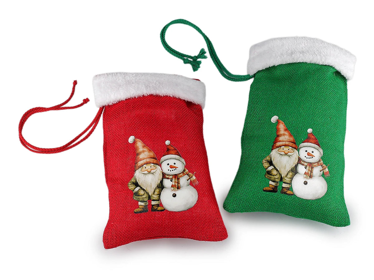 Weihnachts-Geschenkbeutel aus Jute mit flauschigem Besatz – 20 × 30 cm