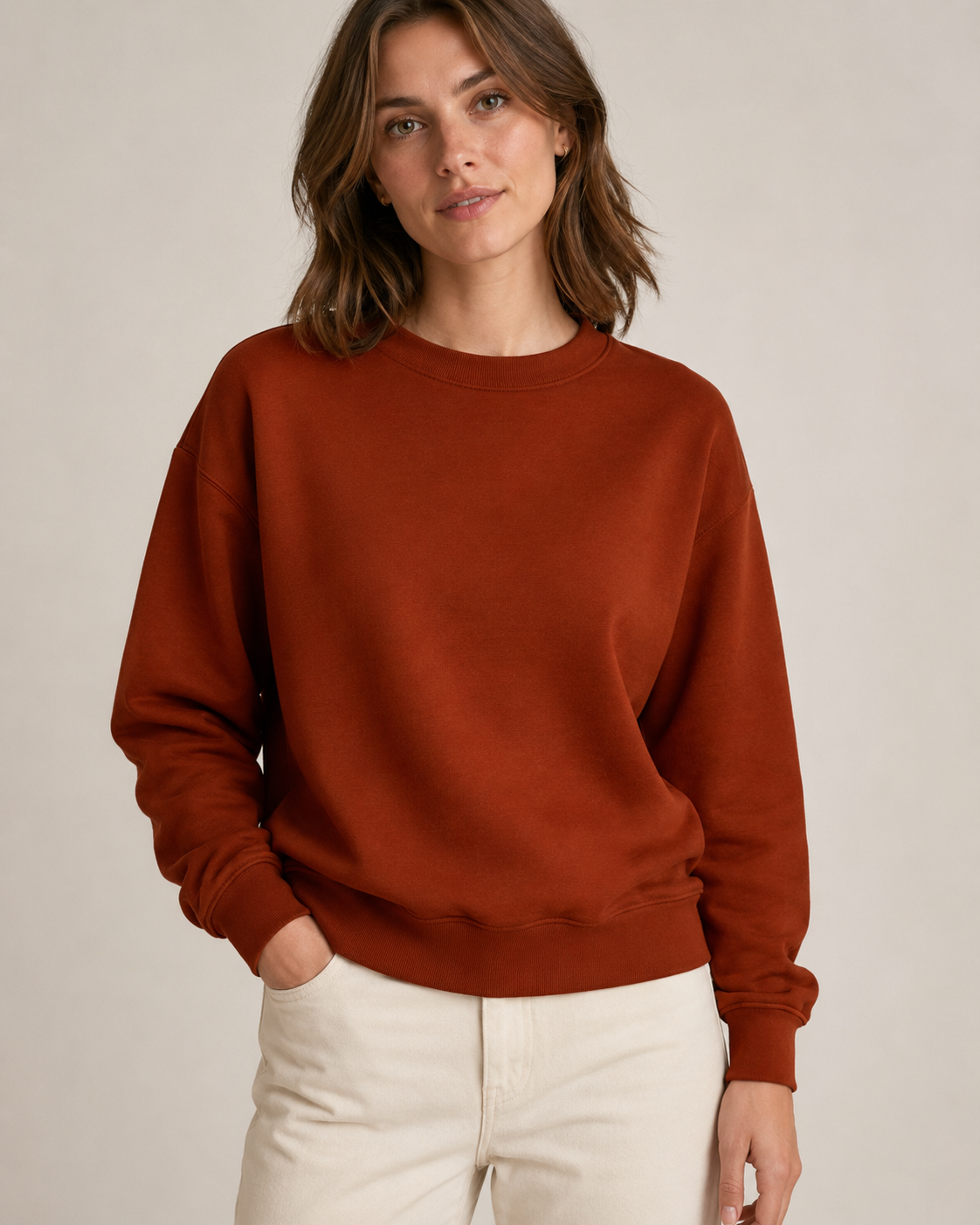Tricot molletonné en coton - terracotta
