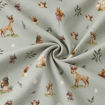 100% Baumwollflanell mit Blumen auf grüngrauem Hintergrund