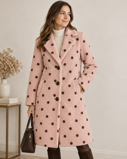 Teddy-Fleece mit braunen Punkten auf Rosa