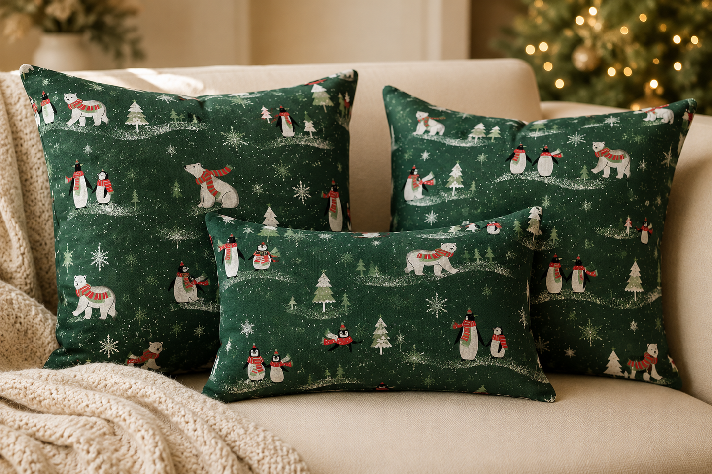 Canvas fabric - Christmas motif on dark green