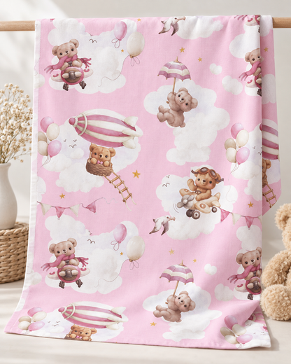 100% Baumwollflanell mit Bären auf rosa Hintergrund