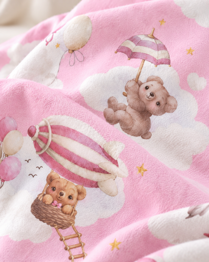 100% Baumwollflanell mit Bären auf rosa Hintergrund