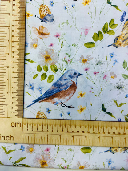 100 % Baumwollstoff – Wiese und Vogel