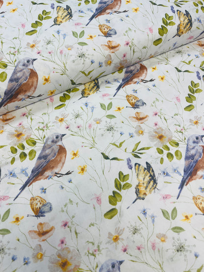 100 % Baumwollstoff – Wiese und Vogel