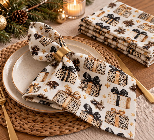 Premium-Stoff aus 100 % Baumwolle – Weihnachts-Leoparden-Geschenke