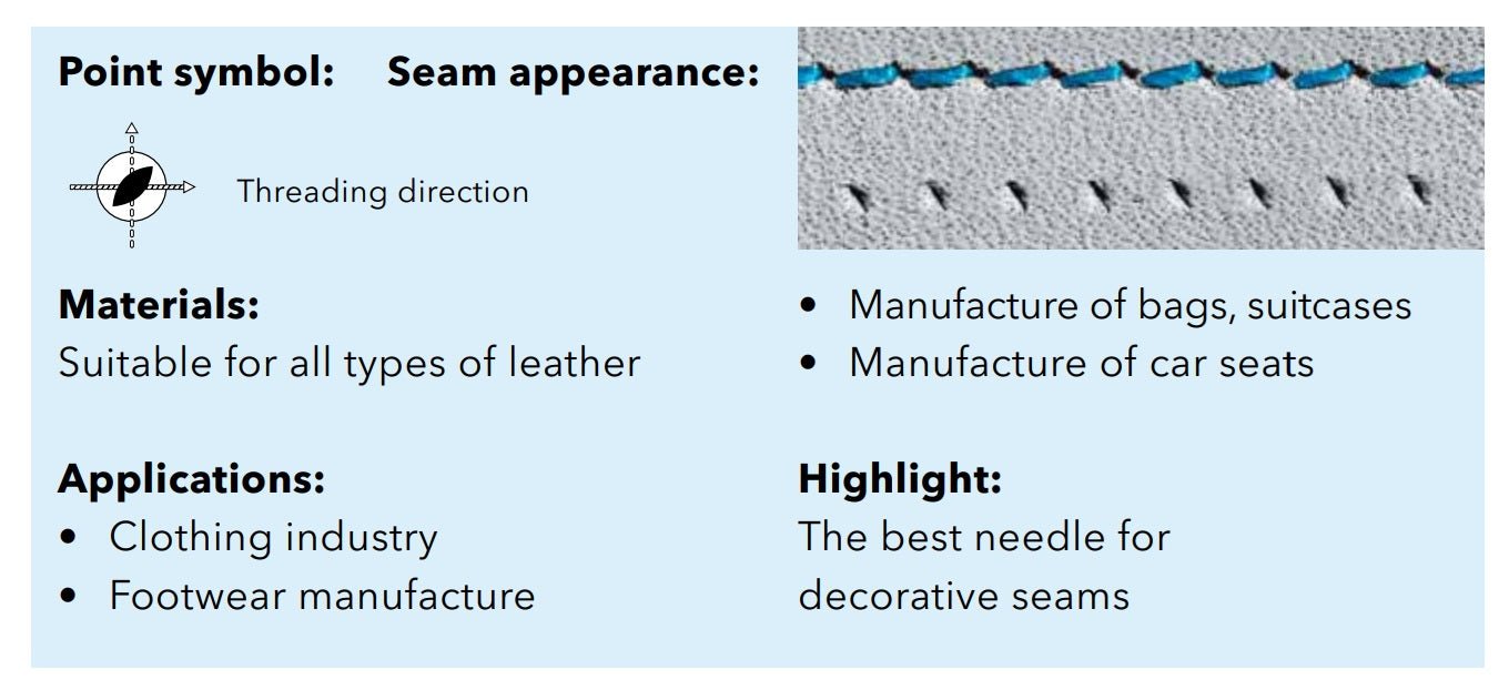 Attēls ar Adatas rūpnieciskajām šujmašīnām SCHMETZ 134 LR - ādai (10gab.) – pieejams Šarlotes audumi