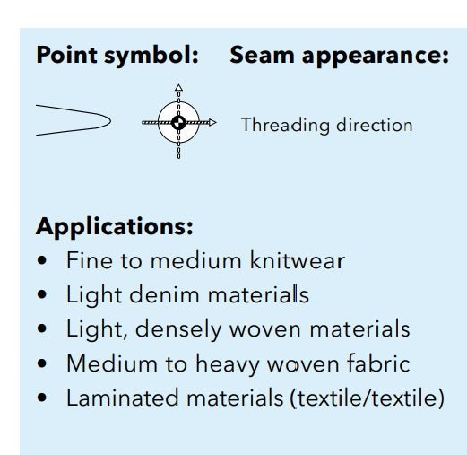Attēls ar Adatas rūpnieciskajām šujmašīnām SCHMETZ DBx1 SES SERV 7 – trikotāžai un sporta apģērbam (10gab.) – pieejams Šarlotes audumi